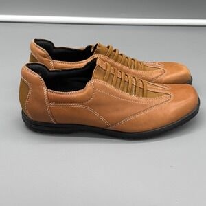 Apostrophe Women's Tan Leather Slip On Comfort Loafers Shoes Faux Laces Size 6.5